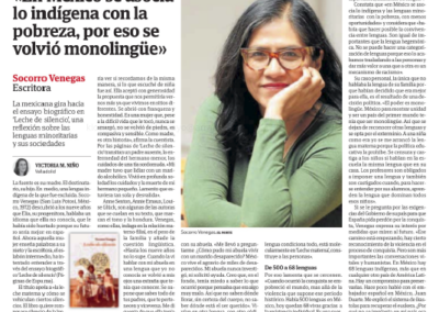 El Norte de Castilla entrevista a Socorro Venegas