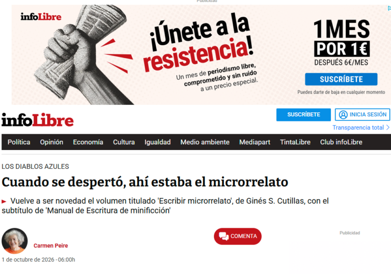 InfoLibre entrevista a Ginés Cutillas acerca del manual Escribir microrrelato